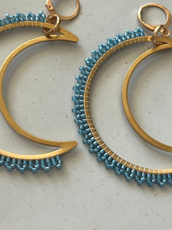 Lace like Crescent Moon Stars Space Sun Beaded Hoop Earrings Etsy