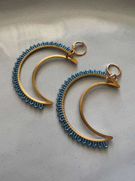 Lace like Crescent Moon Stars Space Sun Beaded Hoop Earrings Etsy