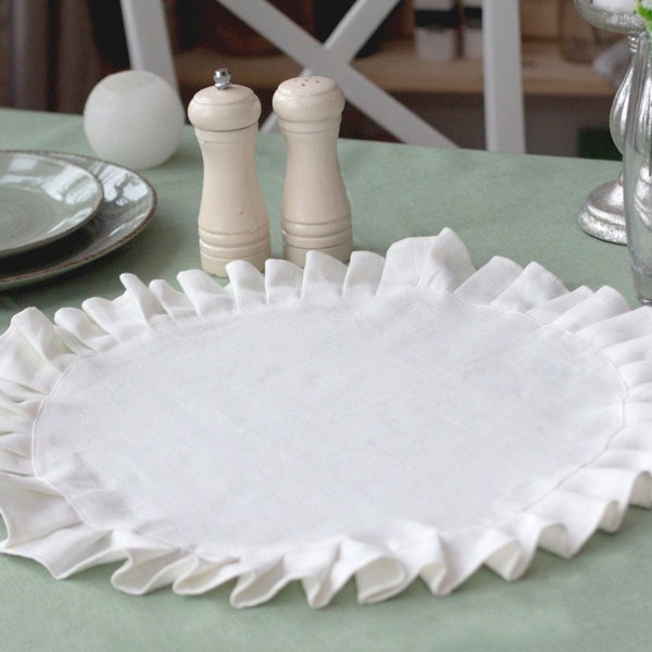 Ruffled linen placemat - One layer linen placemat -  Organic linen fabric - Linen napkins