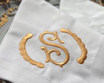 Personalized Monogram Linen Napkin, White Embroidered Wedding Napkin, Custom Initial Napkin, Luxury Linen Table Decor, Bridal Gift