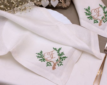 Personalized Napkins with Tree of Life, Monogrammed napkins, Embroidered linen napkins