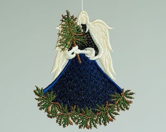 Adorno navideño de ángel bordado: decoración festiva