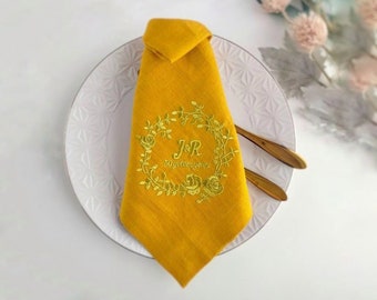 Personalized Embroidered Linen Anniversary Napkin: Custom Wedding Table Decor
