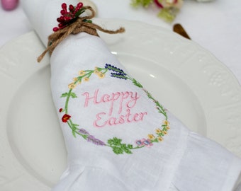 Ruffled linen embroidered napkins - Easter Embroidered Dinner Napkins - Easter decor - Home Linens - Cloth napkins modern