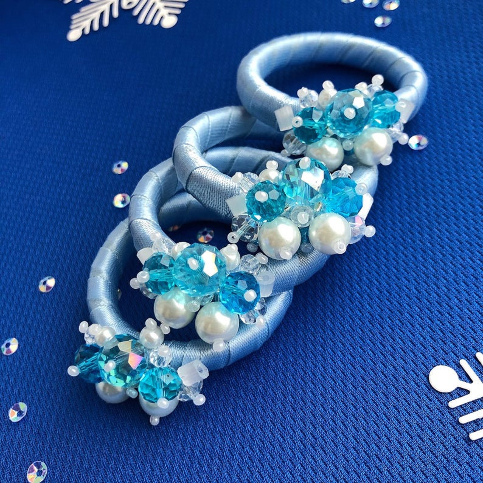 Blue Holiday Napkin Rings With Glass Pearls and Beads for Etsy UK