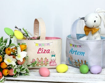 Personalized Easter Basket, Kids Easter Basket, Shabby Chic, Fabric Easter Basket, Girl Bunny, Easter decor, Easter Candy Egg Hunt Basket
