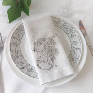 Embroidered Linen Napkins: Personalized Victorian Monogram