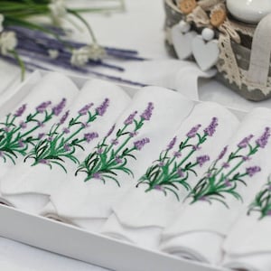 Custom Embroidered Linen Napkins with Lavender, Cloth Napkins for Rustic Home Decor - Personalized Wedding, Mothers Day or Housewarming Gift