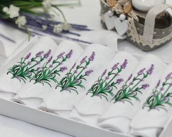 Custom Napkins: Embroidered Linen Napkins with French Lavender, Perfect for Rustic Home Decor, Personalized Gift, Housewarming Handmade Gift