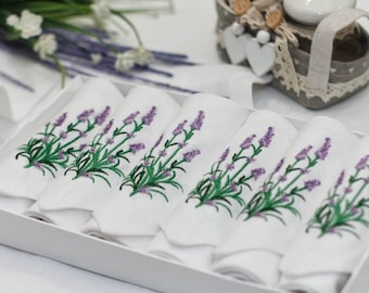 Servilletas de lino bordadas personalizadas: decoración rústica de lavanda