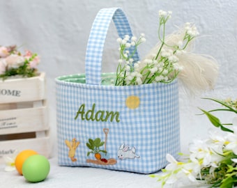 Cesta de Pascua de tela personalizada, cesta para búsqueda de huevos de Pascua para niños, cuadros vichy