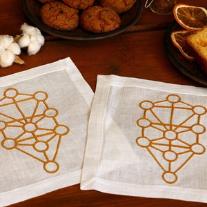 Napkin with Geometry Tree of Life, Altar cloth, Tarot cloth, Embroidered linen napkins, Sephiroth