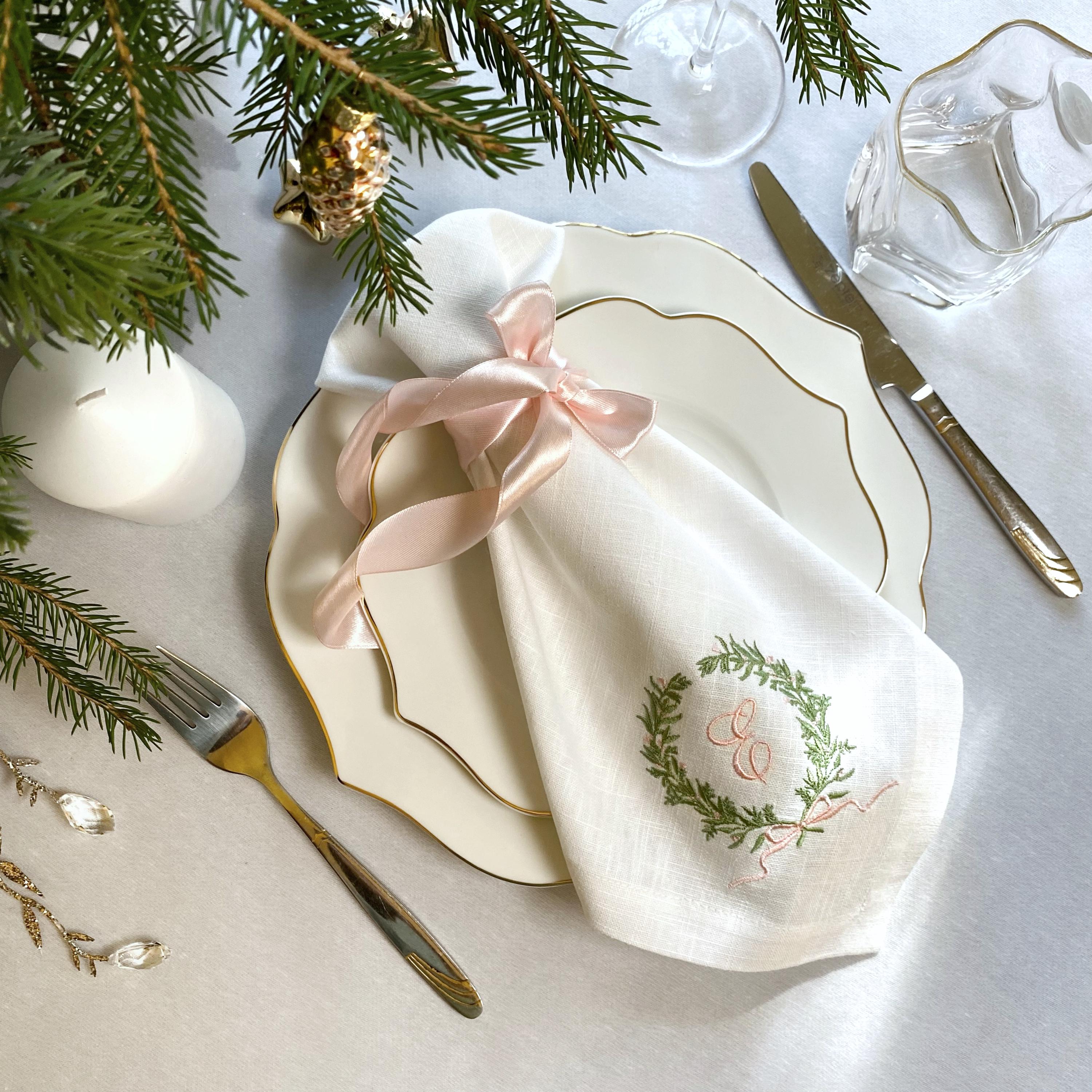 ナプキン 6枚セット テーブルリネン クリスマス 刺繍 モノグラム刺繍