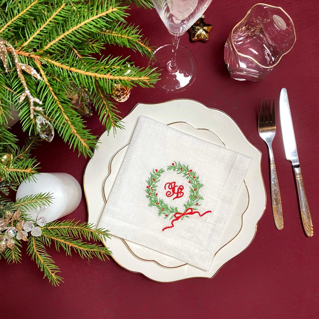 ナプキン 6枚セット テーブルリネン クリスマス 刺繍 モノグラム刺繍
