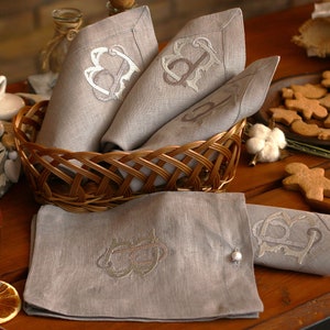 Monogrammierte Leinenservietten mit Leinenbeutel, Bestickte Leinenservietten, Leinenservietten, Umweltfreundliches Personalisiertes Geschenk