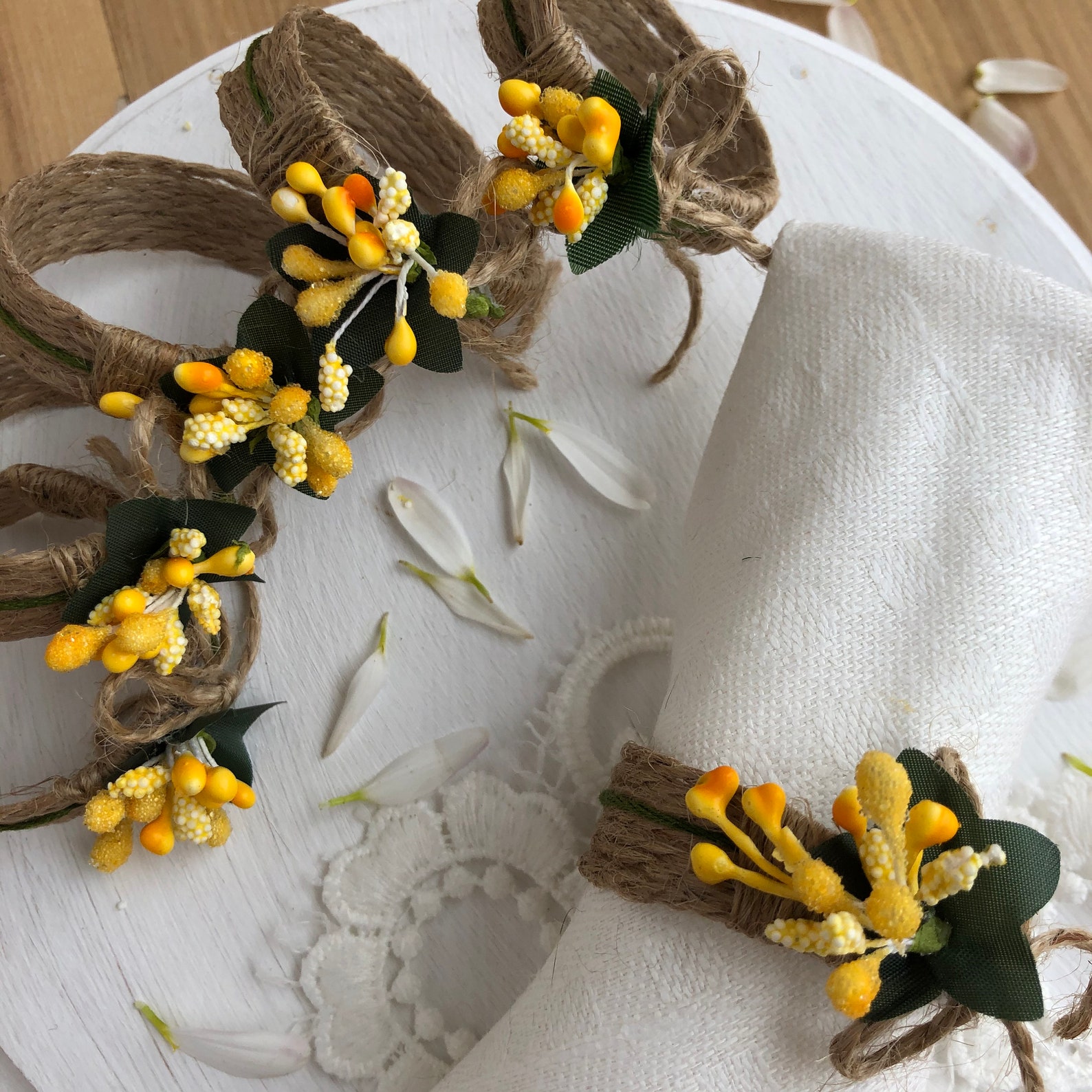 Jute Napkin Ring Rustic Napkin Rings Floral Napkin Rings Etsy
