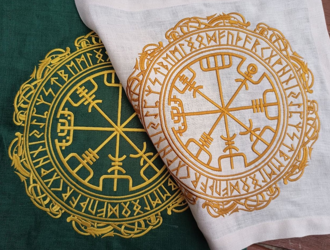 Embroidered Linen Altar Cloth: Vegvisir, Runes, Scandinavian Ornament ...