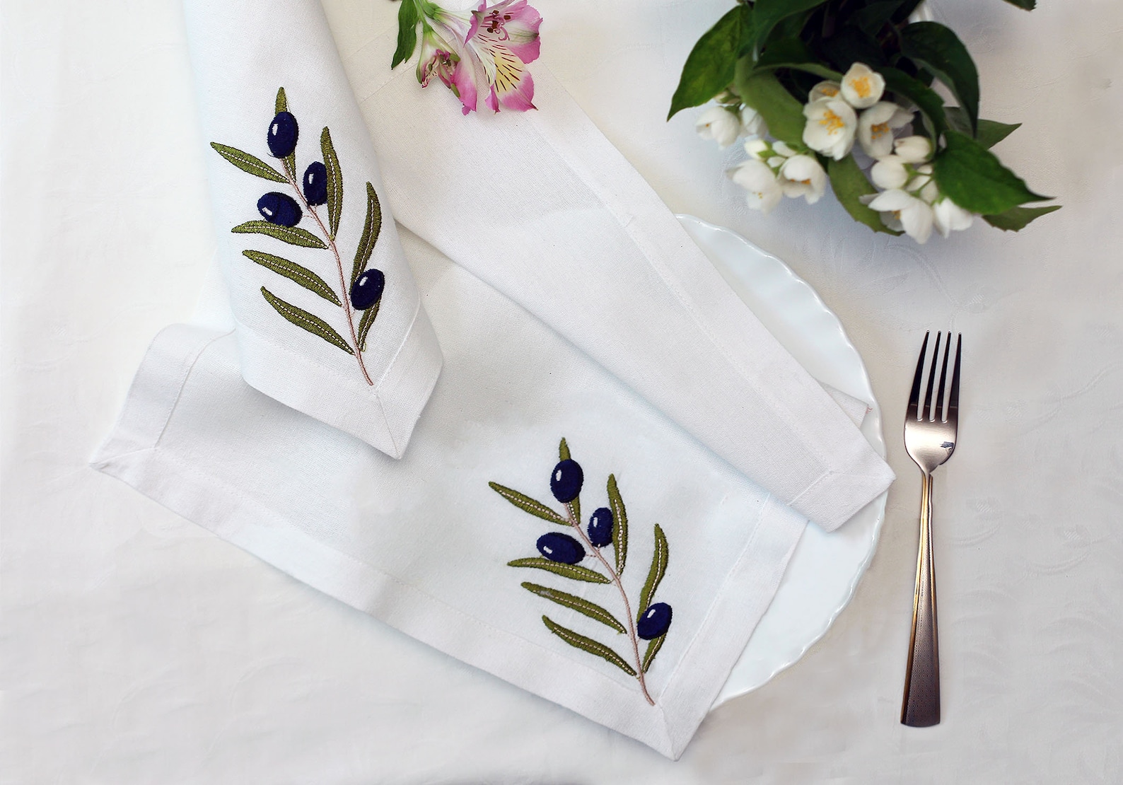 Embroidered Napkins / 12 Linen Dinner Napkins 20x20in./ Olives Etsy