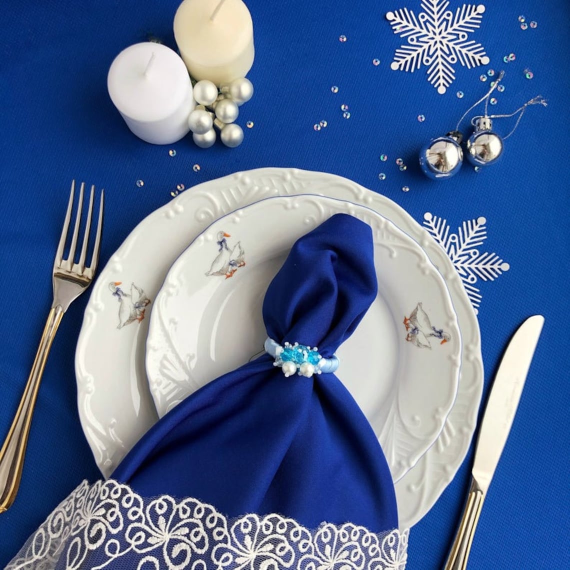 Blue Holiday Napkin Rings With Glass Pearls and Beads for Etsy UK