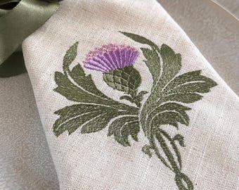 Linnen servetten Schotse distel | Op Outlander geïnspireerd tafeldecor | Geborduurde linnen servettenset | Schots bruiloftsdecor