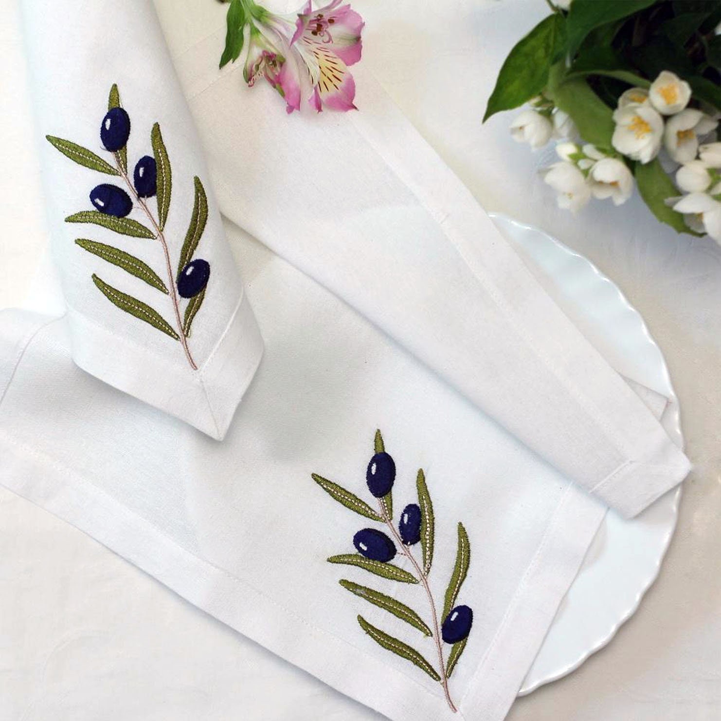 Embroidered Napkins / 12 linen dinner napkins 20x20in./ Olives Etsy