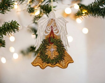 Adorno navideño de ángel bordado: decoración para festividades religiosas