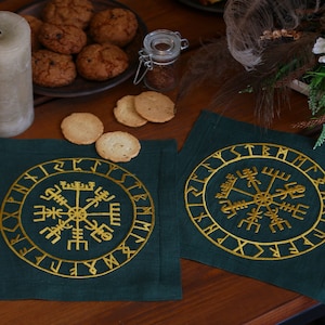 Tovaglia da altare, Vegvisir, bussola vichinga nordica, stoffa dei tarocchi, talismano bussola runica, tovaglioli ricamati, regalo pagano