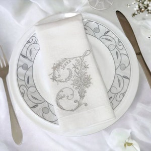 Personalized Linen Napkins: Embroidered Victorian Floral Monogram