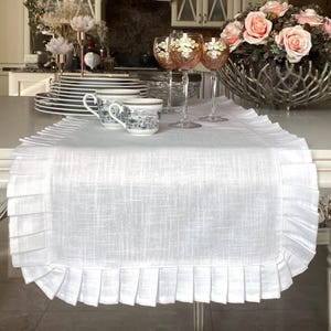 Ruffled Linen Table Runner: Rustic Wedding, Cottagecore Decor