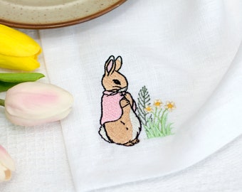 Easter embroidered napkins - Easter Embroidered Dinner Napkins - Easter decor - Home Linens - Easter Bunny Embroidered Napkins