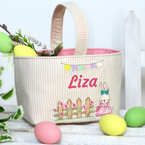 Personalised Cute Bunny Easter Basket With Name / Egg Hunt Etsy