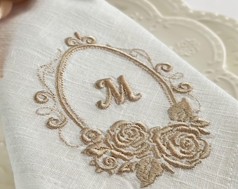 Personalized Monogram Linen Napkin, Custom Embroidered Initial Napkin, Vintage Floral Linen Napkin, Tea Party Decor, Mother's Day Gift