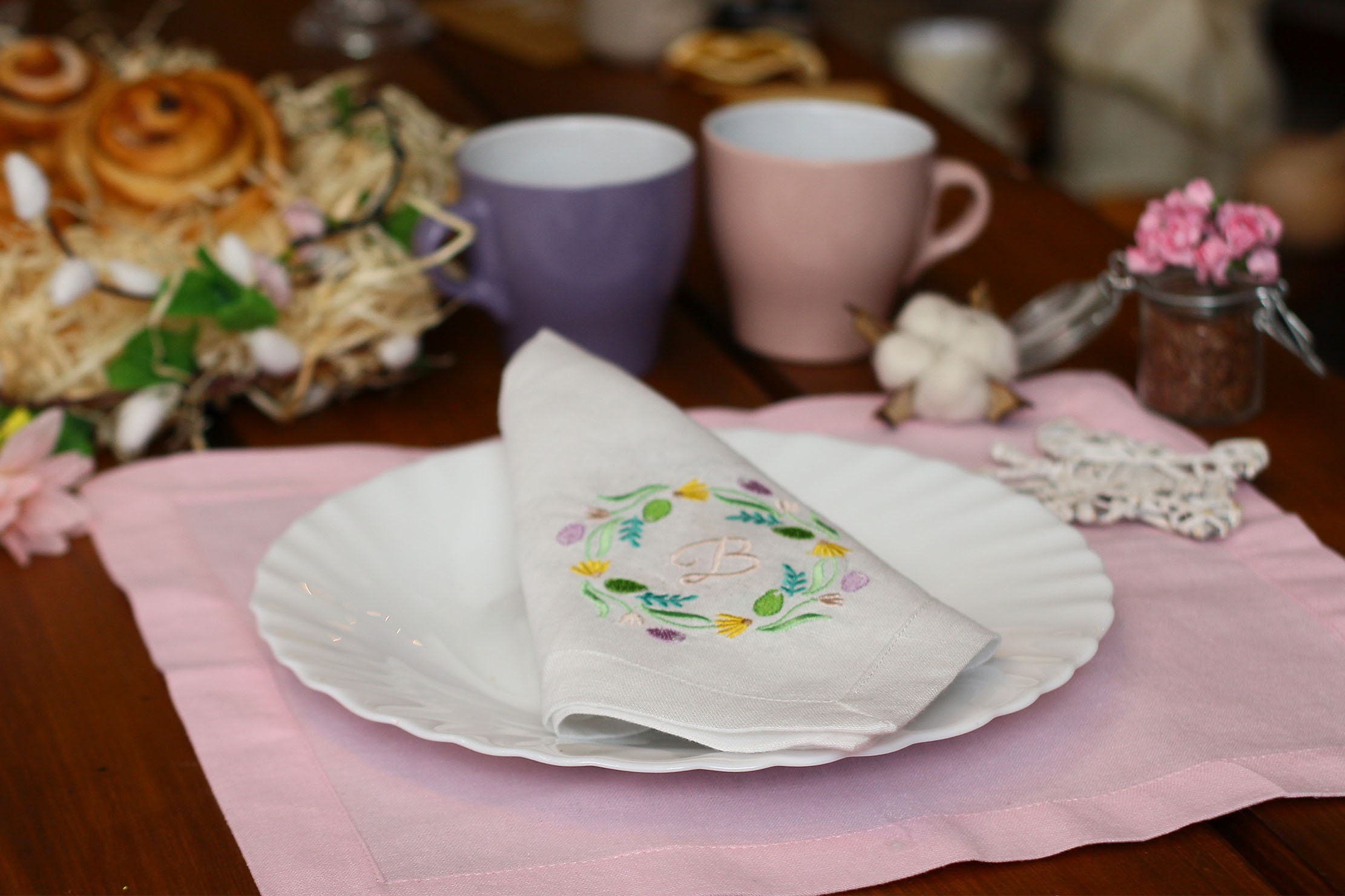 Personalized Easter napkins Set of Two Easter Wreath Easter Etsy
