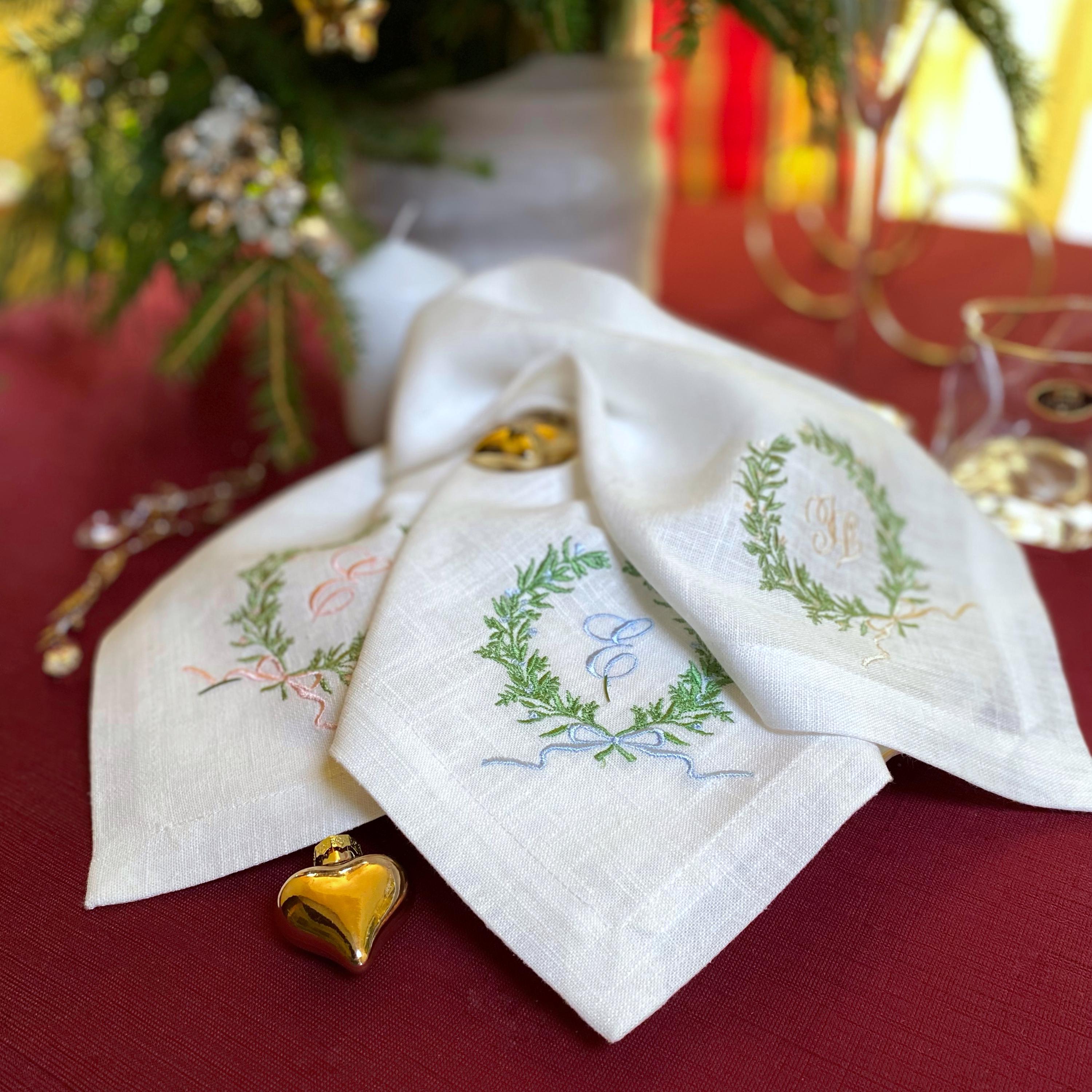 ナプキン 6枚セット テーブルリネン クリスマス 刺繍 モノグラム刺繍