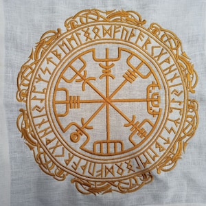 Embroidered Linen Altar Cloth: Vegvisir, Runes, Scandinavian Ornament ...