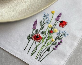 Gesticktes Wildblumen Baumwoll Tischset: Doppellagige Blumentischdekoration