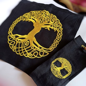 Napkin with Celtic Tree of Life, Altar cloth, Tarot cloth, Embroidered linen napkins