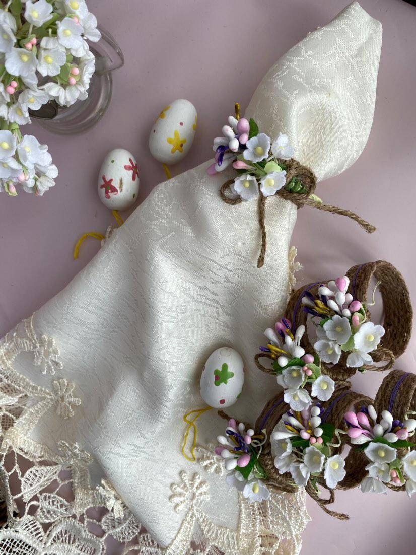 Easter Napkin Rings Jute Floral Napkin Holder for Spring Table Decor Rustic Wedding Decor