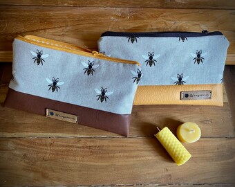 Slim pencil case "BEE loved" in yellow or brown, cosmetic bag