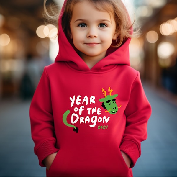 Year of the Dragon Toddler Hoodie | Cute Chinese New Year Graphic Hoodie for Boys and Girls | 2024 Lunar New Year Kids Sweatshirt