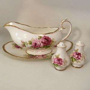 Royal Albert American Beauty Gravy Boat Set with Salt & Pepper Shakers