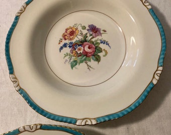 Vintage ,Ridgways, Roslyn Plates/Bowls , 1900s, Gorgeous Turquoise rim, Made in England, Perfect for Dinner Table, or for Home Decor,antique