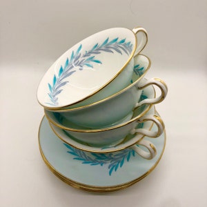 Vintage Minton Teacup and Saucer: Fine Bone China, Turquoise & Gold