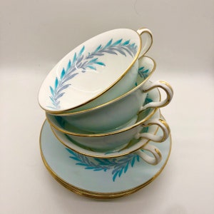 Minton, Teacup and Saucer, Vintage , Turquoise and blue , gold rims, Fine Bone China, Made in England,s-564 Malta,gift for tea lover