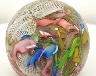 Vintage Murano Glass Paperweight: Scrambled Candy Ribbon Latticino