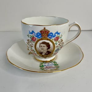 Queen Elizabeth Coronation Teacup and Saucer: 1953 Fine Bone China