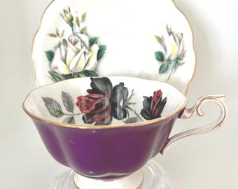 Royal Albert Teacup and Saucer: Masquerade Purple, Gold Rim, Made in England