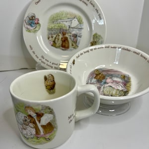 Vintage Wedgwood Mrs Tiggy-winkle Plate, Bowl, and Cup Set