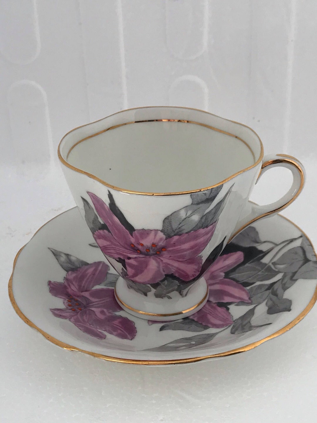 Buy Vintage Royal Windsor Tea Cup and Saucer: Fine Bone China, Purple Iris  Online in India