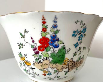 Tuscan Open Sugar Bowl Hand painted with Foxgloves gold rim Made in England